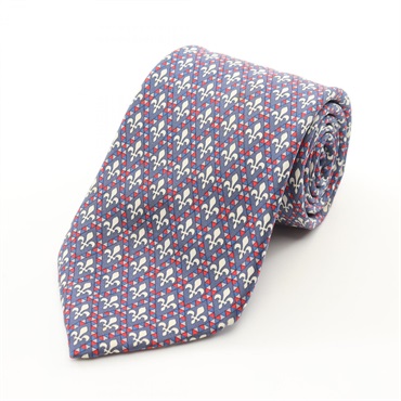 HERMES Tie silk Navy White Red Multicolor Used mens