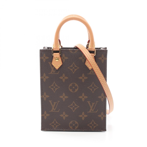 LOUIS VUITTON Petit Sac Plat 2way Handbag M69442 Monogram canvas Brown Used LV