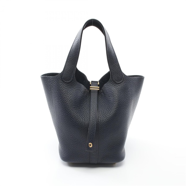 HERMES Picotin Lock PM Handbag Clemence leather Navy Blue nuit Used Women C GHW