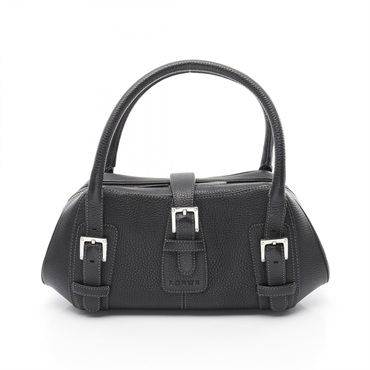 LOEWE Sender Handbag leather Black Used Women SHW logo