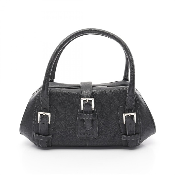 LOEWE Sender Handbag leather Black Used Women SHW logo