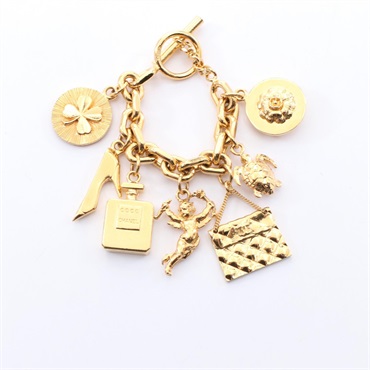CHANEL icon chain charms Bracelet 16.5cm Gold Plated Used