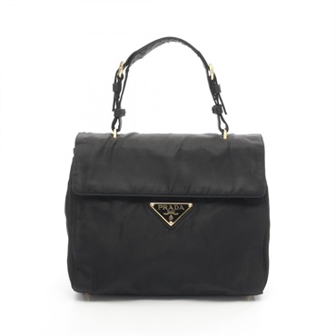 PRADA Handbag Nylon Black Used Women logo GHW