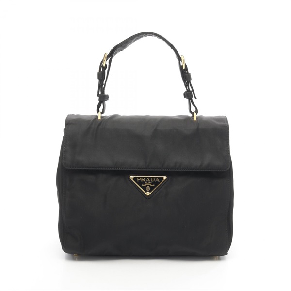 PRADA Handbag Nylon Black Used Women logo GHW