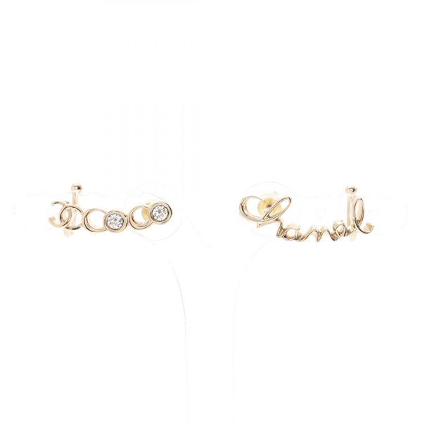 CHANEL COCO Mark logo Pierced earrings Gold Plated Rhinestone Used women CC