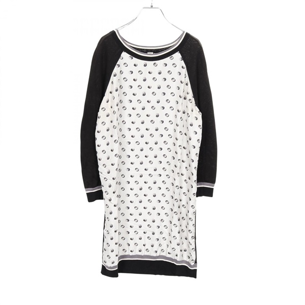 HERMES JEU DE BILLES Dress silk cotton Beige Black Gray Used Women #40