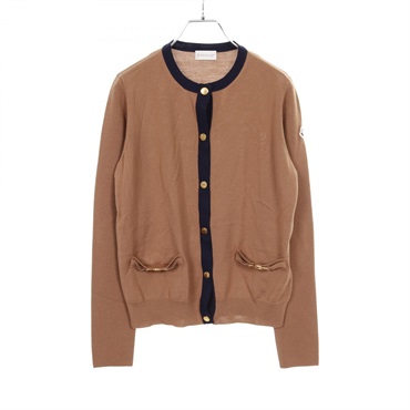 MONCLER Cardigan 9B00019 wool Beige Navy Size M Used Women
