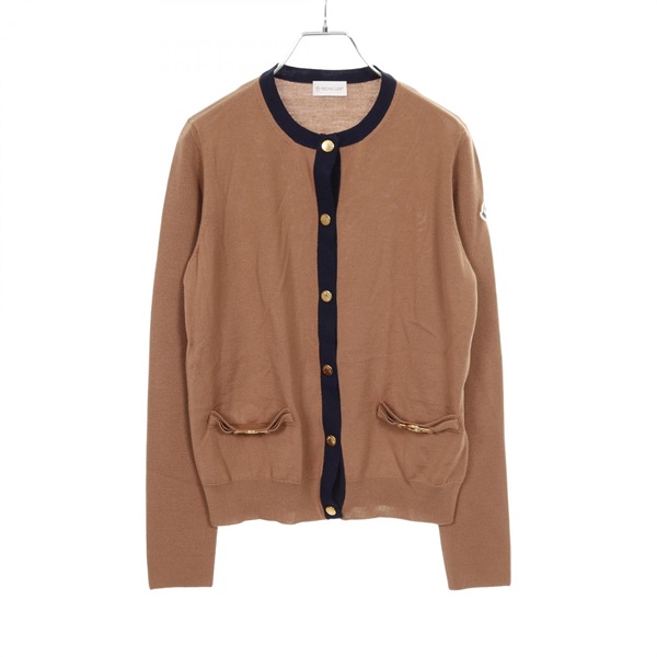 MONCLER Cardigan 9B00019 wool Beige Navy Size M Used Women