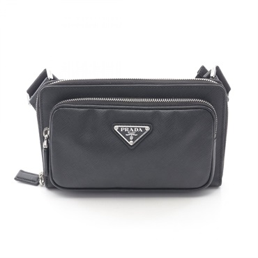 PRADA Triangle Logo Plate Waist Belt bag 2VH156 Saffiano leather Black Used mens
