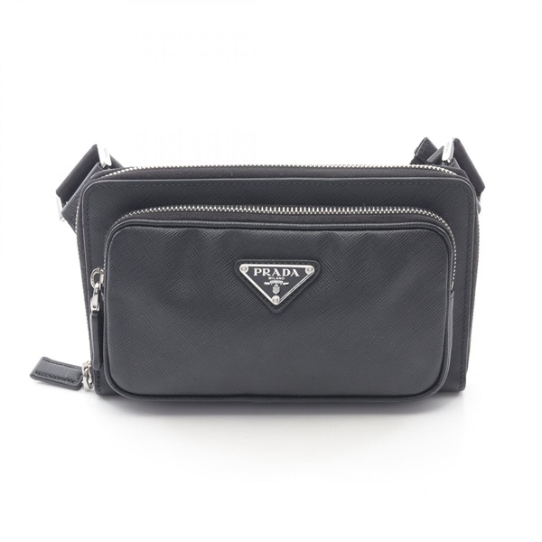 PRADA Triangle Logo Plate Waist Belt bag 2VH156 Saffiano leather Black Used mens