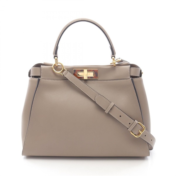 FENDI Peekaboo Regular Shoulder Handbag 8BN290 leather Greige Used Women