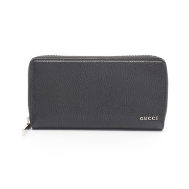 GUCCI Logo zip-around long wallet 771154 leather Black Used unisex SHW