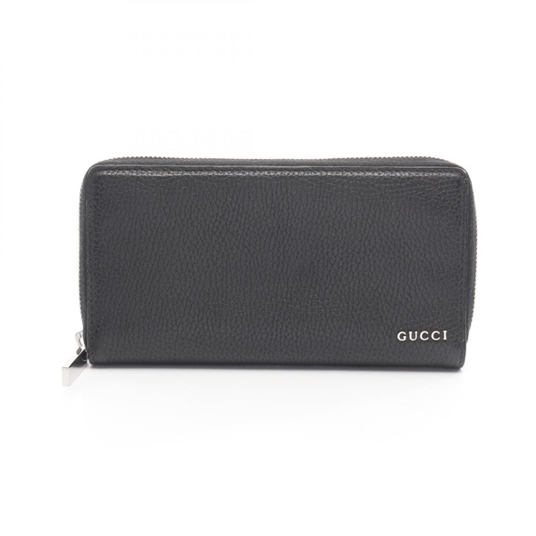 GUCCI Logo zip-around long wallet 771154 leather Black Used unisex SHW