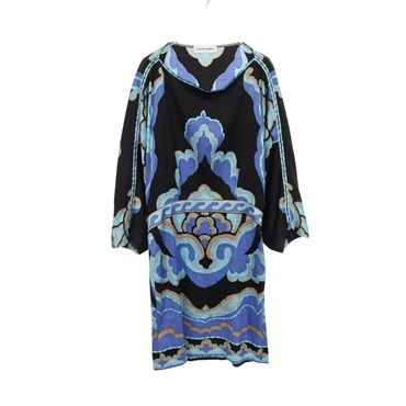 LEONARD Dress Dolman sleeves 480204 silk Black Blue Beige Used Women #42