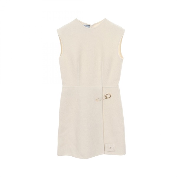 PRADA Washed twill Mini Dress P3K49E wool Beige #38S Used Women