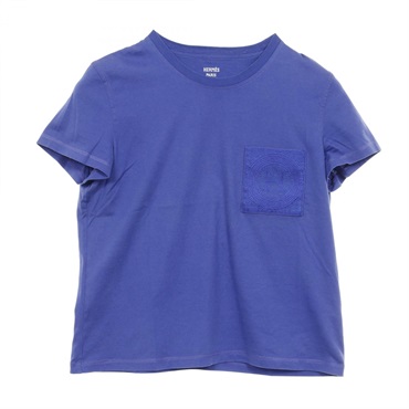 HERMES mosaic T-shirt short sleeves #40 cotton Blue Used Women