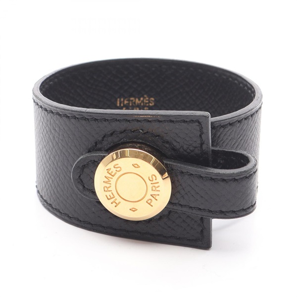 HERMES Sellier Bracelet leather Black Used Women GHW