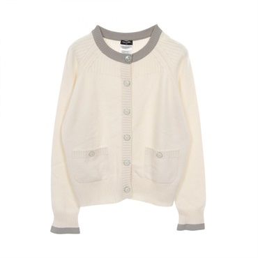 CHANEL COCO Mark button cardigan P47948K06140 cashmere White Used Women #40
