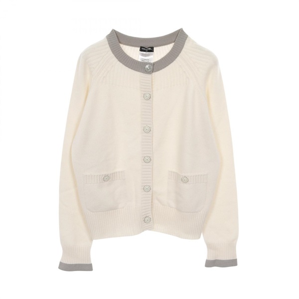 CHANEL COCO Mark button cardigan P47948K06140 cashmere White Used Women #40