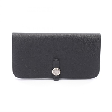 HERMES Dogon Long Bifold purse wallet X SHW Togo leather Black Used Women