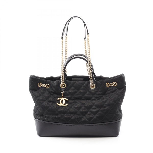 CHANEL Matelasse Chain shoulder Tote Bag leather leather Black Used Women GHW CC