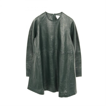 BOTTEGA VENETA Dress with a Back Zipper leather cotton Green Size 36 Used Women