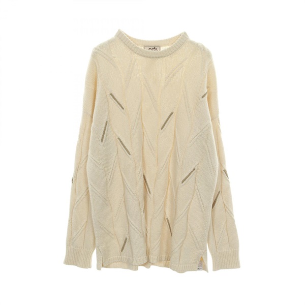 HERMES Knitwear sweater tops cotton cashmere leather Beige Used mens size S
