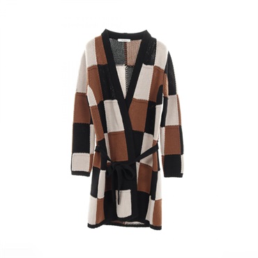 MAX MARA long Cardigan Gown knitwear wool cashmere Brown Beige Used Women #L