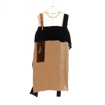 BURBERRY Dress 4560687 silk leather polyester Brown Black Used Women UK8