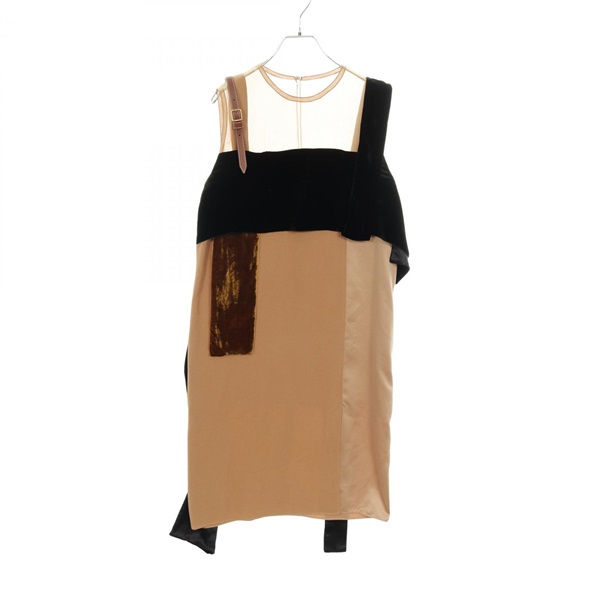 BURBERRY Dress 4560687 silk leather polyester Brown Black Used Women UK8