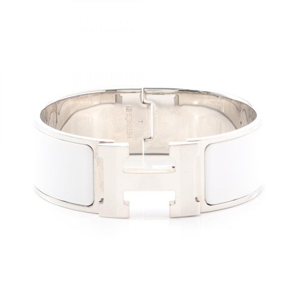 HERMES Clic Clac GM Bangle bracelet Gold Plated enamel White Used Women 16cm