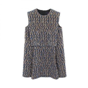 LOUIS VUITTON 3D Feather Dress FODS84 Wool Acrylic Navy Blue Gold #38 Used Women