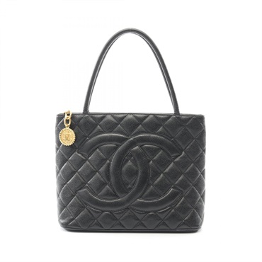 CHANEL Medallion Tote Hand Bag Grained calf leather Black Used Women GHW CC Coco