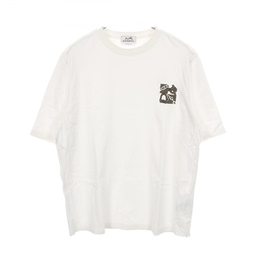 HERMES Mini Patch Metallie au carre T-shirt Top cotton White Used mens size L