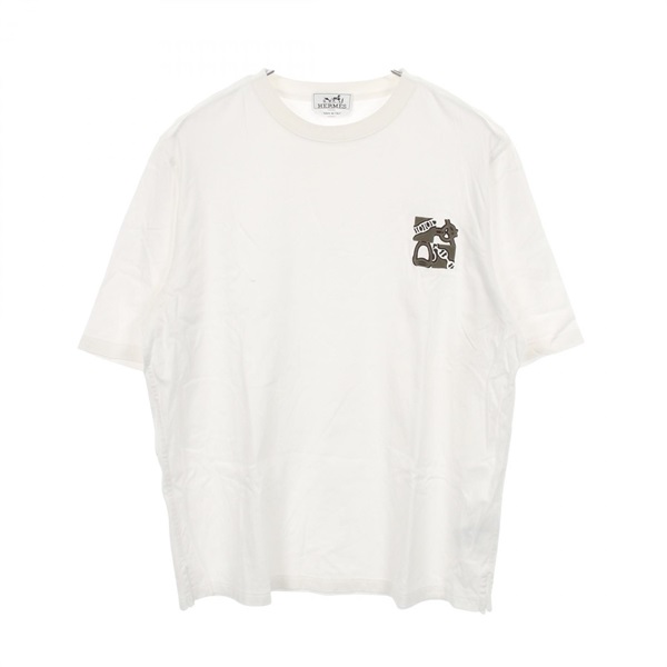 HERMES Mini Patch Metallie au carre T-shirt Top cotton White Used mens size L