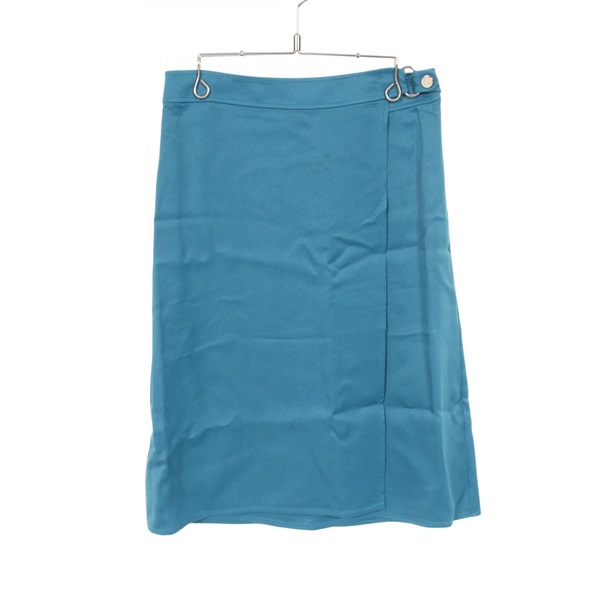 HERMES Serie button Skirt Silk Rayon Green #34 Used Women