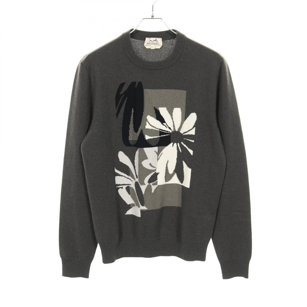 HERMES knit cashmere Gray Black White White #S Used mens