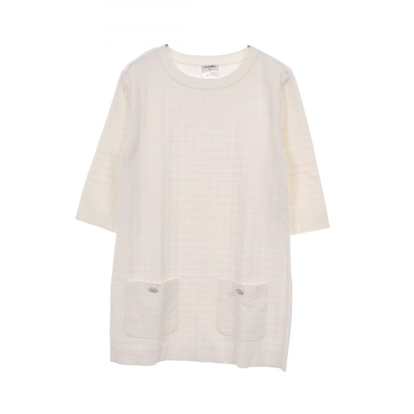 CHANEL CC Logo Button Mini Tunic Dress P47573K06030 cotton White #36 Used Women