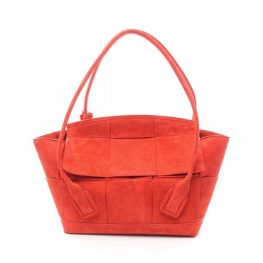 BOTTEGA VENETA The Arco 48 Maxi Intrecciato Shoulder Bag Suede Red Used Women