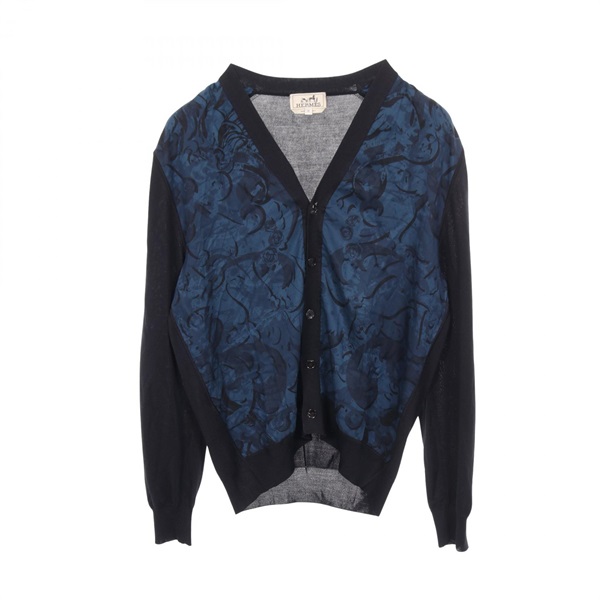 HERMES cardigan knitwear #M silk Navy Blue Used mens