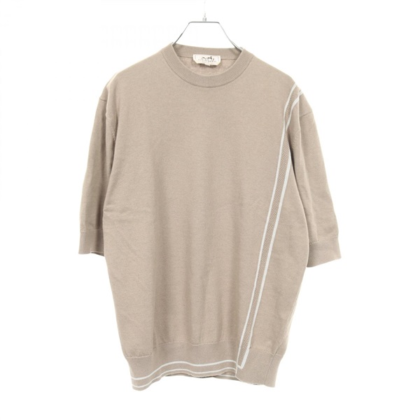 HERMES Graphic Line Knitwear Short sleeve T-shirt cotton cashmere Beige Used #S