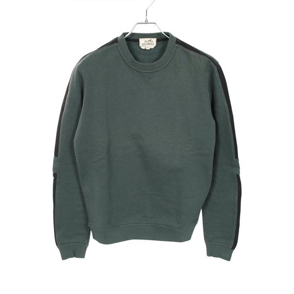 HERMES Sweat shirts Tops cotton Green Black Used mens size XS