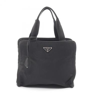 PRADA Triangle Logo Handbag Nylon Black Used Women