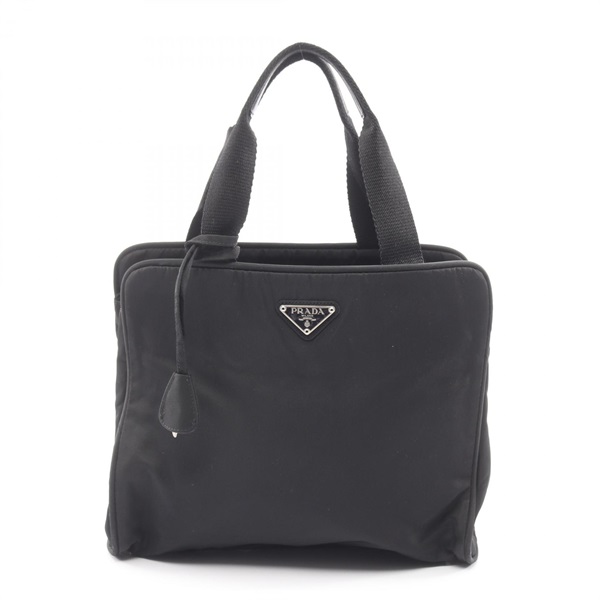 PRADA Triangle Logo Handbag Nylon Black Used Women