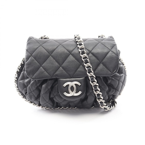 CHANEL Matelasse Around chain Shoulder Bag Lambskin Black Used Women SHW