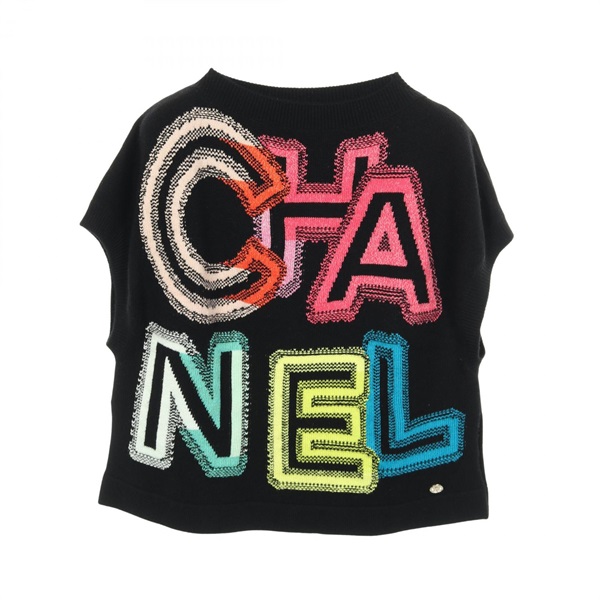 CHANEL Logo Vest knit P70887K10120 cashmere cotton acrylic Black Multicolor #38