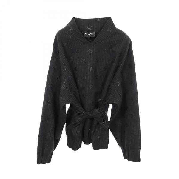 CHANEL COCO Mark blouse Shirts P78007V69432 wool Black Used Women size 50