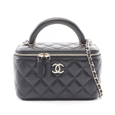 CHANEL Matelasse vanity chain crossbody Shoulder Bag Lambskin Black Used GHW