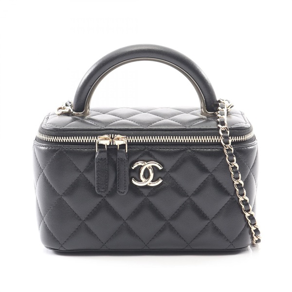 CHANEL Matelasse vanity chain crossbody Shoulder Bag Lambskin Black Used GHW