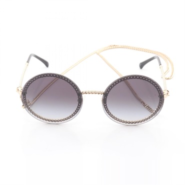 CHANEL COCO Mark Glass Chain sunglasses 4245 Plastic Gold Plated Black Used